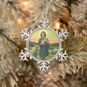 Klassieke Jezus Christus de Herder met Baby Lam Tin Sneeuwvlok Ornament