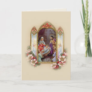 Klassieke Jezus Maria Jozef Kerst Floral Feestdagen Kaart