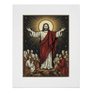 Klassieke Jezus Stralende Glorie Christelijke Grav Perfect Poster