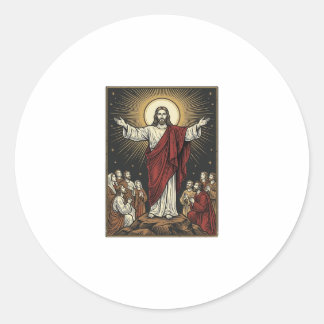 Klassieke Jezus Stralende Glorie Christelijke Grav Ronde Sticker