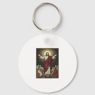 Klassieke Jezus Stralende Glorie Christelijke Grav Sleutelhanger