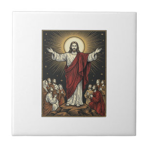 Klassieke Jezus Stralende Glorie Christelijke Grav Tegeltje