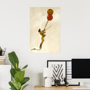 Klassieke jongen met rode ballonnen op een verjaar poster
