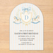 Klassieke Jongen Met Schommelpaard Eerste Verjaard Acryl Uitnodigingen (Voorkant)