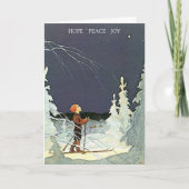 Klassieke Jongen op Ski's die de Kerstster Bewonde Feestdagen Kaart (Voorkant)