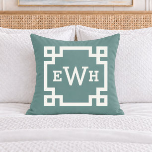Klassieke Juniper Groen Griekse Sleutel Monogram I Kussen