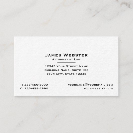 Klassieke Juridische & Professionele Attorney Zwar Visitekaartje (Voorkant)