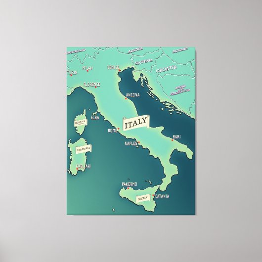 Klassieke kaart van Italië Canvas Afdruk (Voorkant)