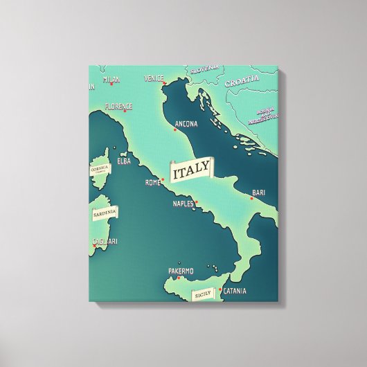 Klassieke kaart van Italië Canvas Afdruk (Voorkant)