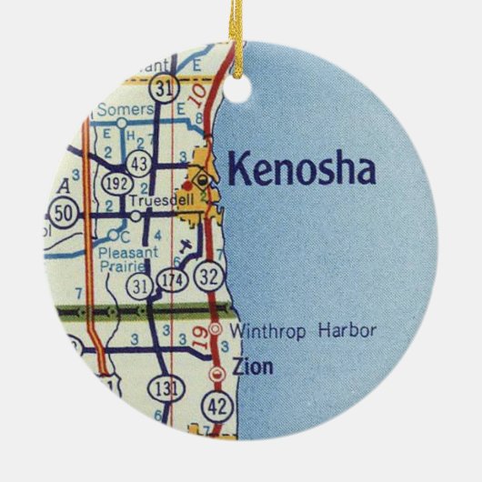 Klassieke Kaart van Kenosha Keramisch Ornament (Achterkant)