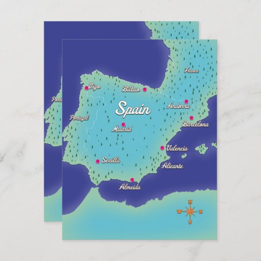 Klassieke kaart van Spanje (Voorkant / Achterkant)