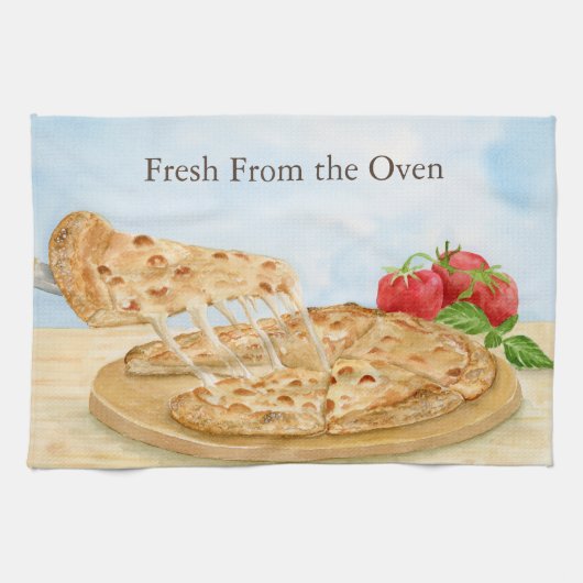 Klassieke Kaas Pizza Aquarel Theedoek (Horizontaal)