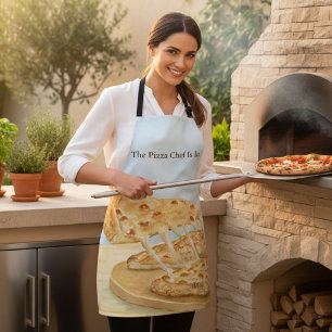 Klassieke Kaas Pizza Chef is In Waterverf Schort