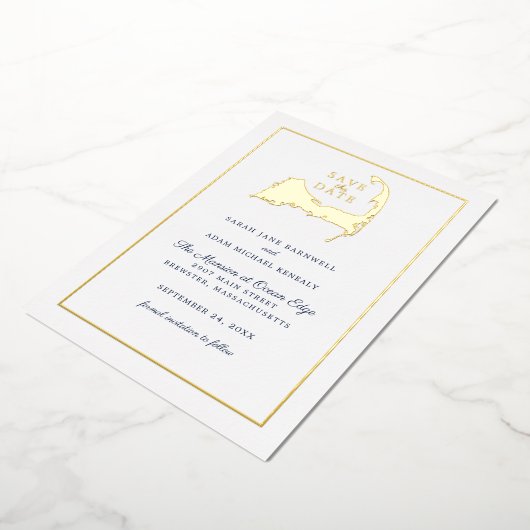 Klassieke Kabeljauw-bruiloft opslaan Datum Folie Uitnodiging (Gedraaid)