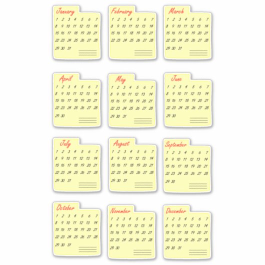 Klassieke kalendermaanden elk jaar Sticker Pack (Voorkant)