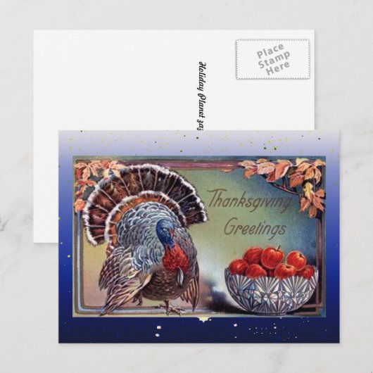Klassieke kalkoen en schaal appels feestdagenkaart (Voorkant / Achterkant)