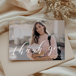 Klassieke kalligrafie afstudeerfoto bedankkaart
