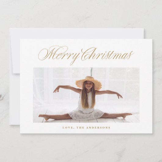 Klassieke kalligrafie belettering kerstfoto feestdagenkaart (Voorkant)