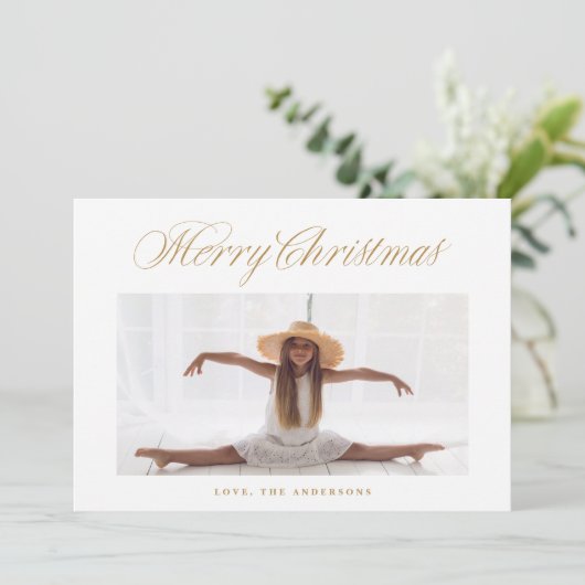 Klassieke kalligrafie belettering kerstfoto feestdagenkaart (Staand voorkant)