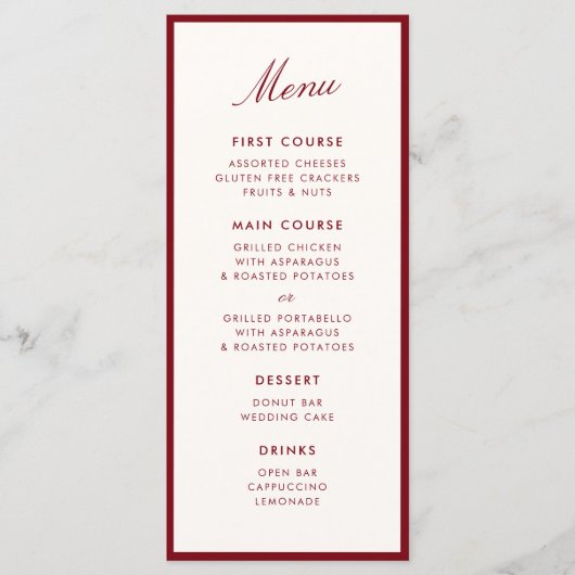 Klassieke kalligrafie Deep Red Old Money Menu (Voorkant)