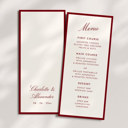 Klassieke kalligrafie Deep Red Old Money Menu