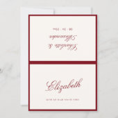 Klassieke kalligrafie Deep Red Old Money Place Car Bedankkaart (Voorkant)