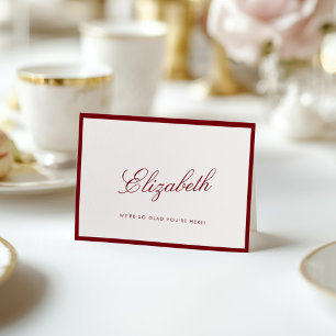 Klassieke kalligrafie Deep Red Old Money Place Car Bedankkaart