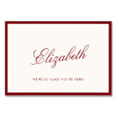 Klassieke kalligrafie Deep Red Old Money Place Car Kaart (Voorkant)