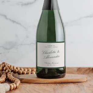 Klassieke kalligrafie Donkere salie Oude geld Huwe Sparkling Wijnetiket
