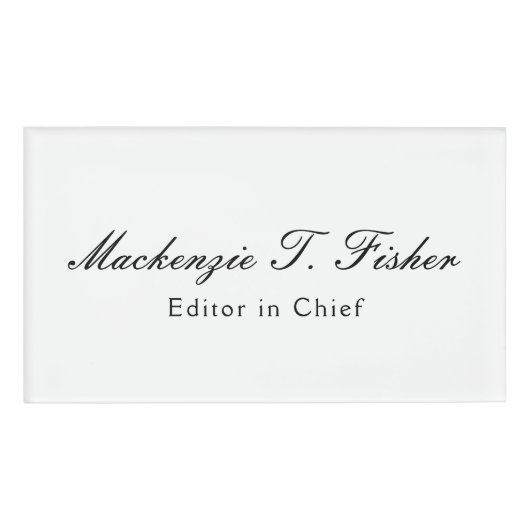 Klassieke Kalligrafie Elegant Gewoon Eenvoudig Wit Naambadge (Voorkant)