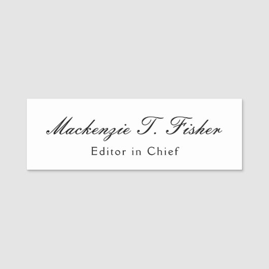 Klassieke Kalligrafie Elegant Gewoon Eenvoudig Wit Naamplaatje (Voorkant)