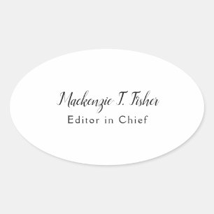 Klassieke Kalligrafie Elegant Gewoon Eenvoudig Wit Ovale Sticker