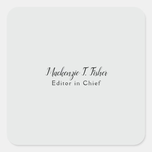 Klassieke kalligrafie Elegant Plain Simple Grey Vierkante Sticker (Voorkant)
