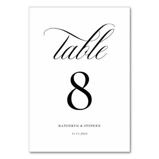 Klassieke kalligrafie Elegant Wedding Table Number Kaart (Voorkant)