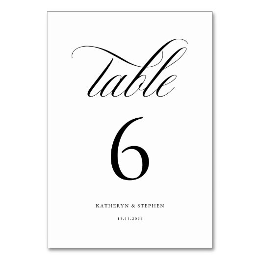 Klassieke kalligrafie Elegant Wedding Table Number Kaart (Voorkant)