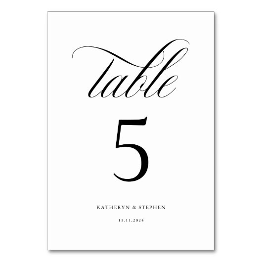 Klassieke kalligrafie Elegant Wedding Table Number Kaart (Voorkant)