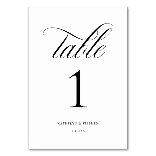 Klassieke kalligrafie Elegant Wedding Table Number Kaart (Voorkant)