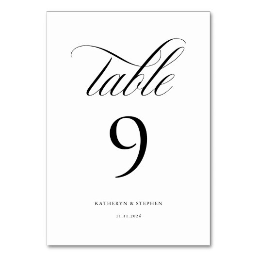 Klassieke kalligrafie Elegant Wedding Table Number Kaart (Voorkant)
