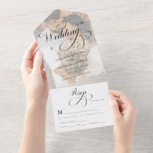 Klassieke kalligrafie en foto's Classy Elegant Wed All In One Uitnodiging