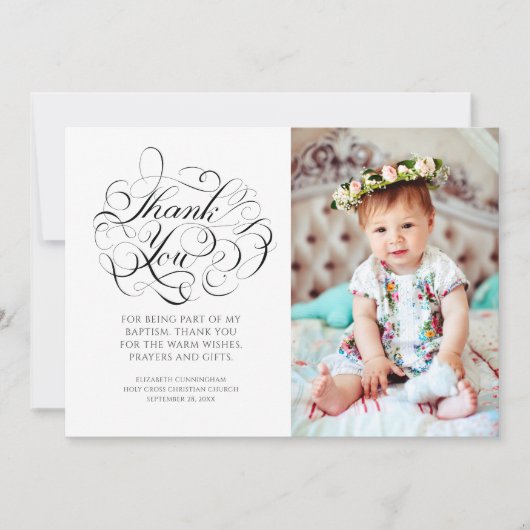 Klassieke kalligrafie Foto Baptisme Hartelijk dank Bedankkaart (Voorkant)