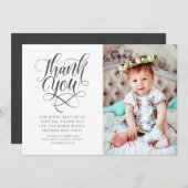 Klassieke kalligrafie Foto Baptisme Hartelijk dank Bedankkaart (Voorkant / Achterkant)