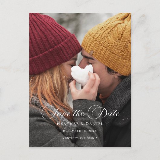 Klassieke kalligrafie Foto Bruiloft Save the Date Aankondigingskaart (Voorkant)