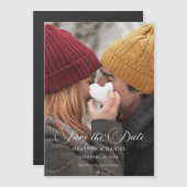 Klassieke kalligrafie Foto Bruiloft Save the Date Magnetische Uitnodiging (Voorkant / Achterkant)