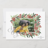Klassieke kalligrafie JOY Botanische Kerstfoto Feestdagenkaart (Voorkant)