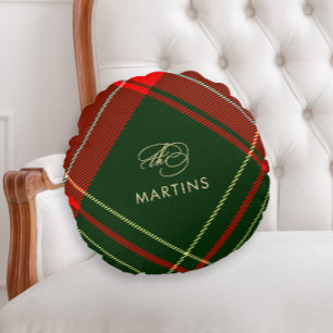 Klassieke Kalligrafie Kerstrood Plaid Rond Kussen