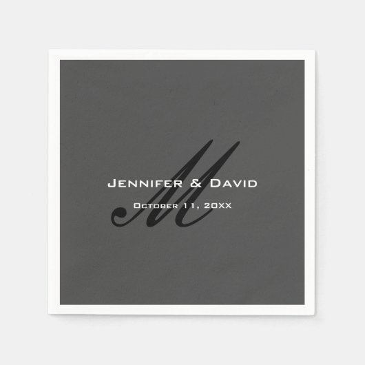 Klassieke Kalligrafie Monogram Bruiloftsgrijs Servet (Voorkant)