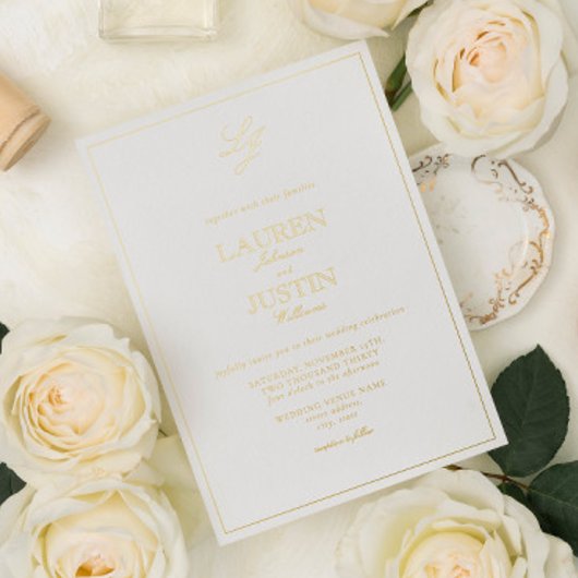 Klassieke kalligrafie Monogram Weddenschap Gold Folie Uitnodiging