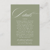 Klassieke kalligrafie Sage Groene Bruiloft Details Informatiekaartje (Voorkant)