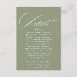 Klassieke kalligrafie Sage Groene Bruiloft Details Informatiekaartje