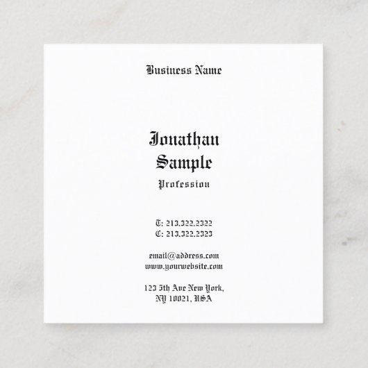 Klassieke kalligrafie Script Retro Look Zwart Wit Vierkante Visitekaartje (Achterkant)